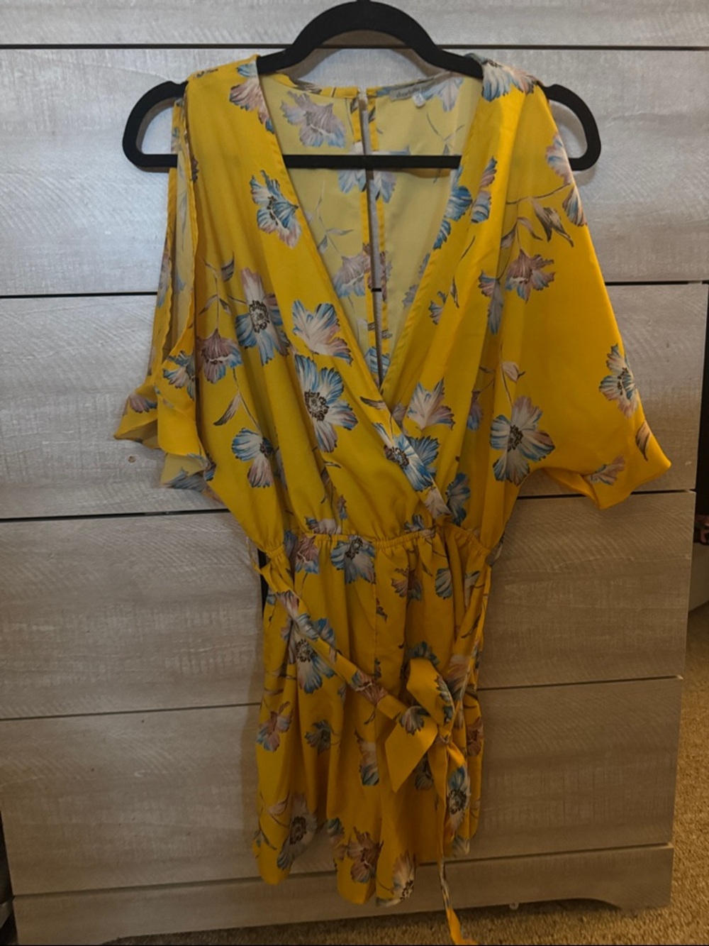 Yellow Floral romper with Tie Waist